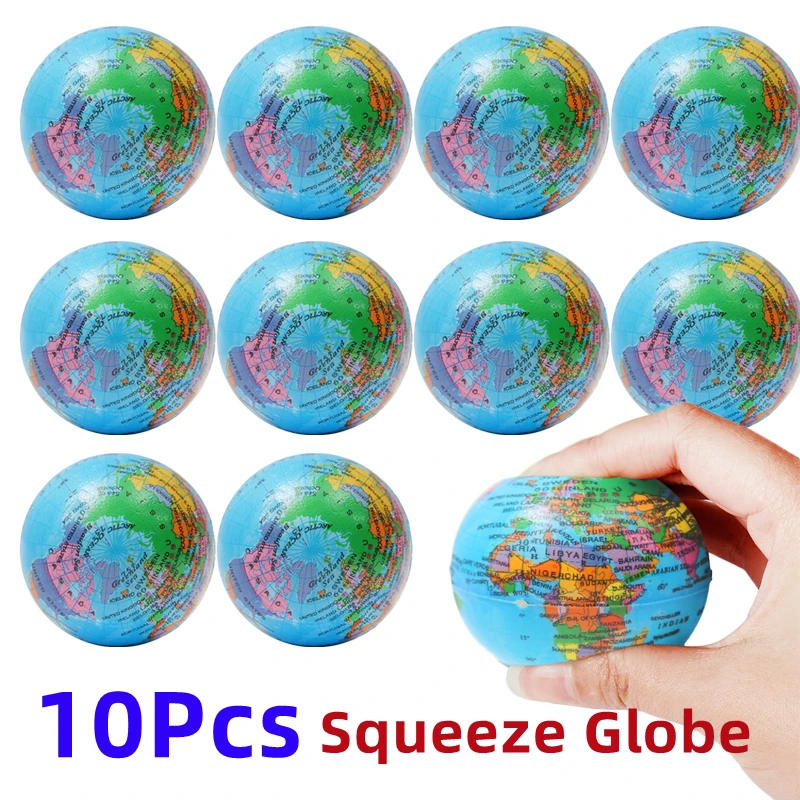 

10-1Pcs Squeeze Globe Toys Stress Relief PU Foam Squeeze Ball Hand Wrist Exercise Sponge Toys World Map For Kids Adults Child