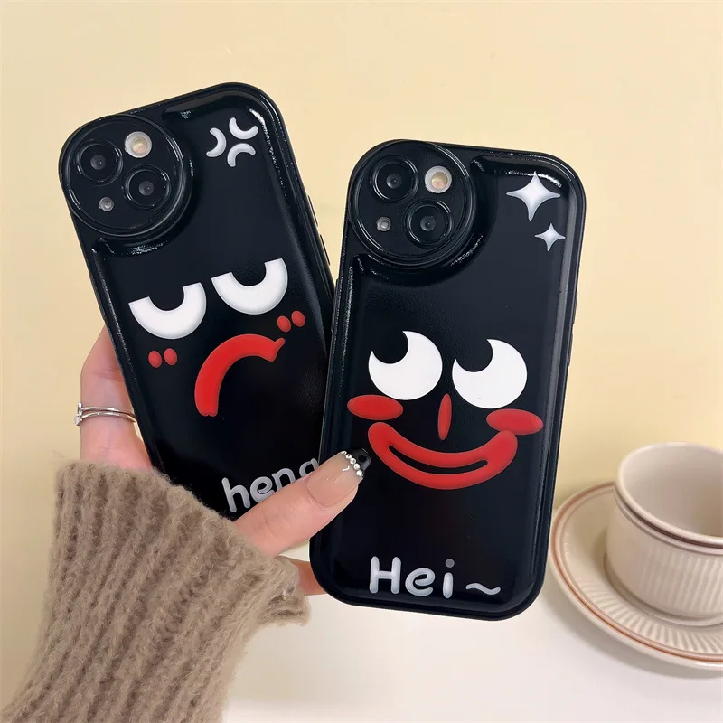 

Funny Cool Cartoon Face Simple Plain Phone Case for Xiaomi 12 UItra 11 Lite Redmi Note 11T 9 POCO F3 X2 Soft Black Cover Men