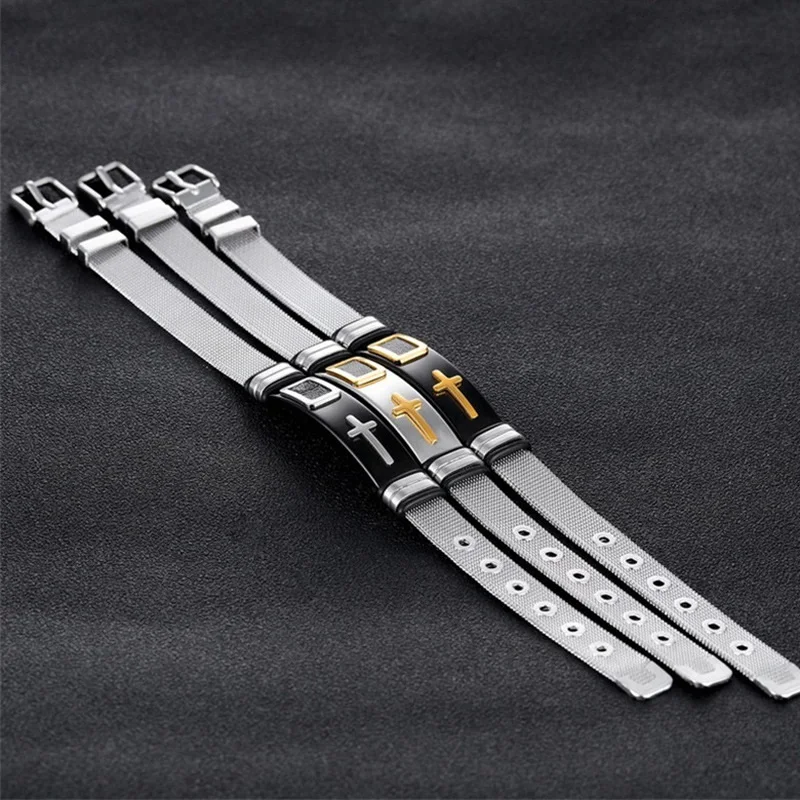 

FOR Drop ship Strap Bracelets Set for Woman Stainless Steel Net Watch Band Male Female Unisex Prayer Pulsera Size Adjustable