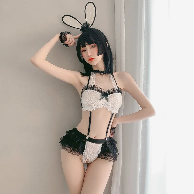 

Горячая Распродажа, эротическое нижнее белье, форма кролика, соблазнительная Трехточечная кружевная с открытой промежностью, милый кролик,...