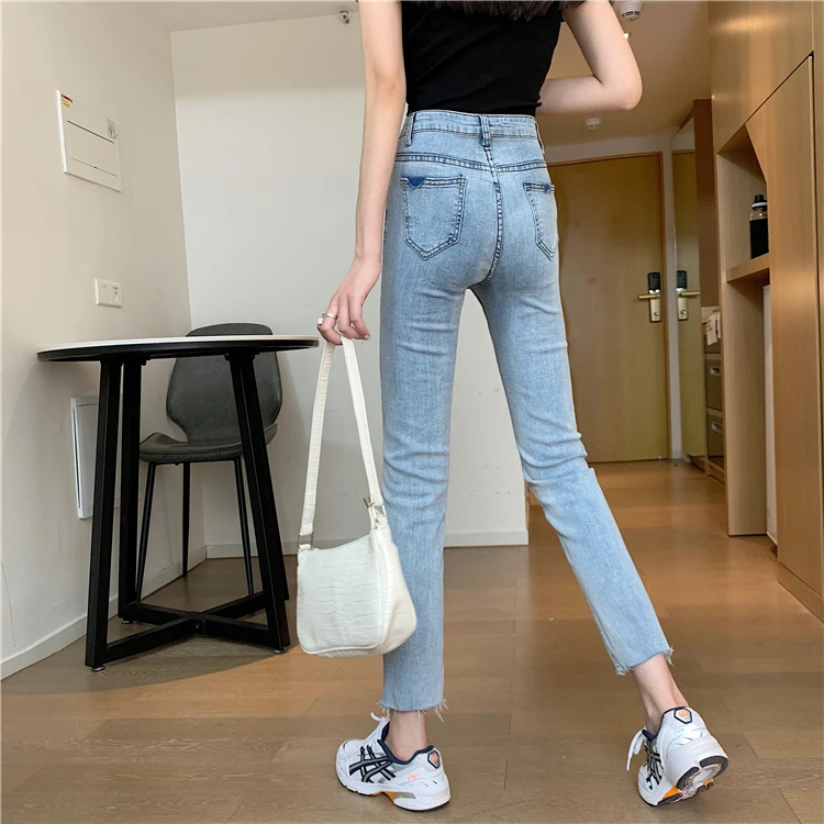 

N5871 New fashion all-match high-waisted slim irregular nine-point cigarette jeans