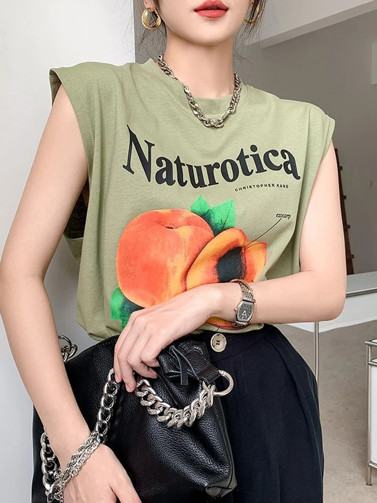 Летняя женская футболка для девочек одежда топы хлопковая без рукавов Y2k