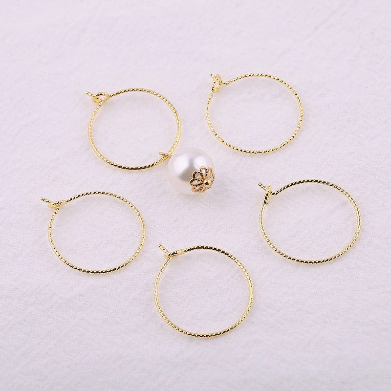 

10Pcs Brass 18K Gold Plated Textured Hoop Earrings Round Circle Ear Wire Connectors For Diy Earrings Jewelry Making Accessories