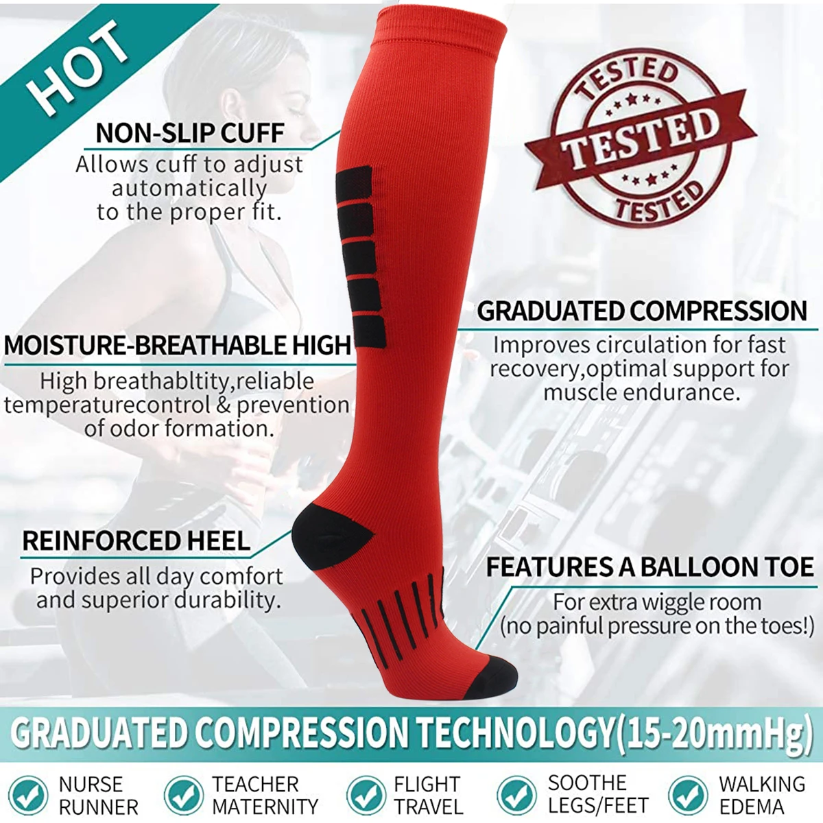 Men and Women Running Cycling Outdoor Sports Socks Long Tube Fashion Compression Socks for Varicose Veins Diabetic Veins Socks