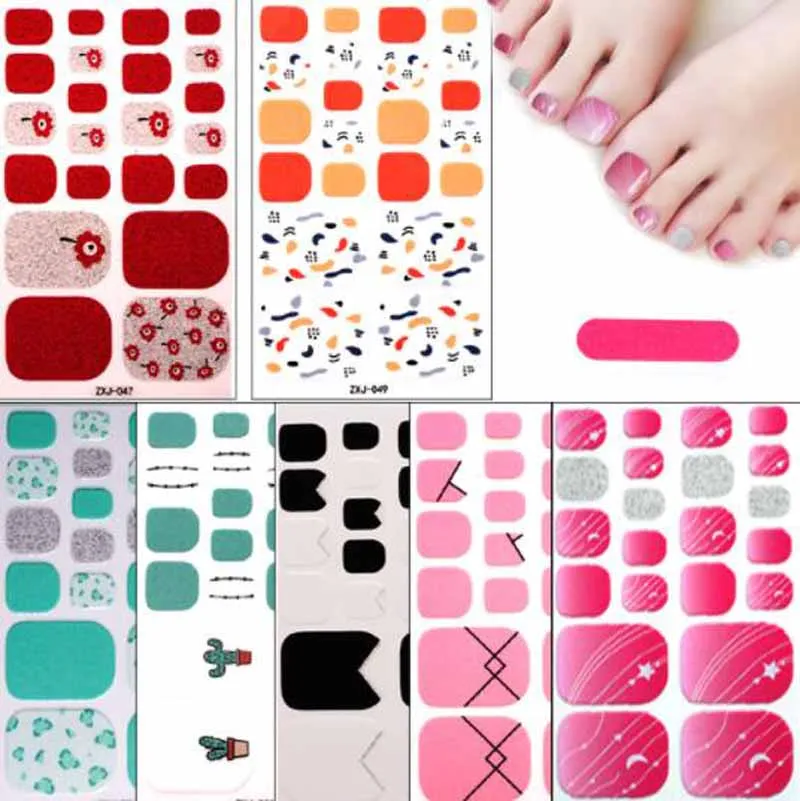 Summer New Full Cover Toenail Art Stickers Decals Waterproof Holiday Beach Self Adhesive Toe Nail Wraps Stickers Beauty Foot Art