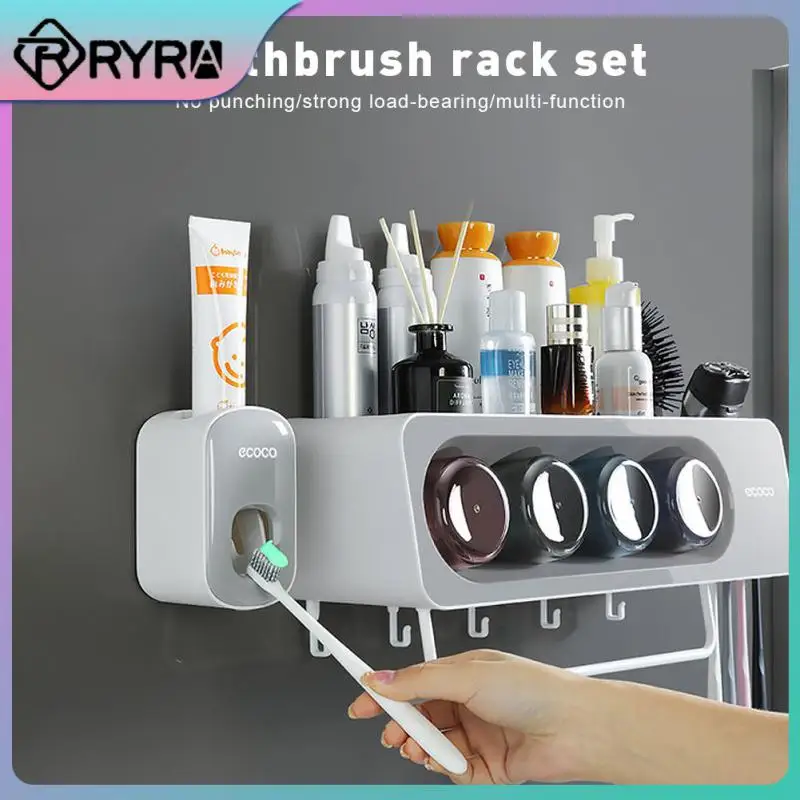 

Toothpaste Squeezer Storage Rack Toothbrush Bathroom Storage Inverted Automatic Toothpaste Dispenser Wall Mount Punch-free Baño