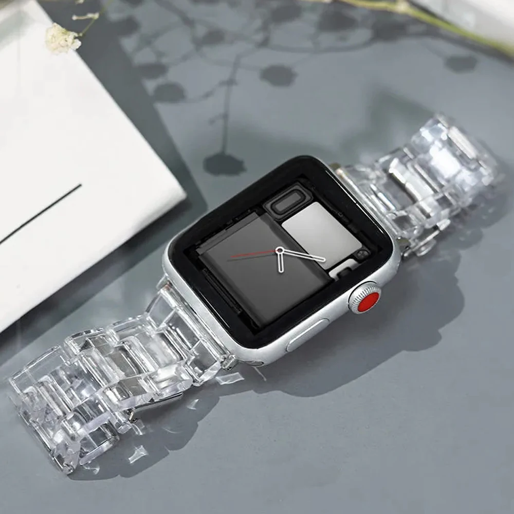 

Transparent resin band for apple watch se 7 41 45mm sport Bracelet Wristband Strap for iwatch series 6 5 4 3 2 38 40mm 42mm 44mm