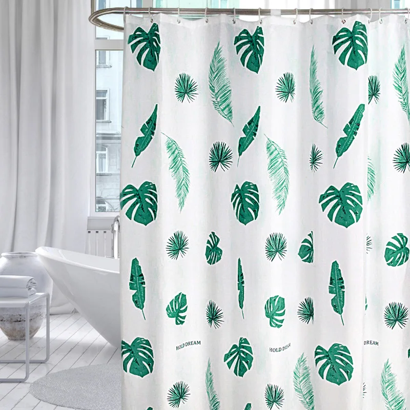 

Modern Shower Curtain Sleaf Pattern Green Bath Curtain Waterproof Polyester for Bathroom with Hooks Bathroom Accessories Rideau