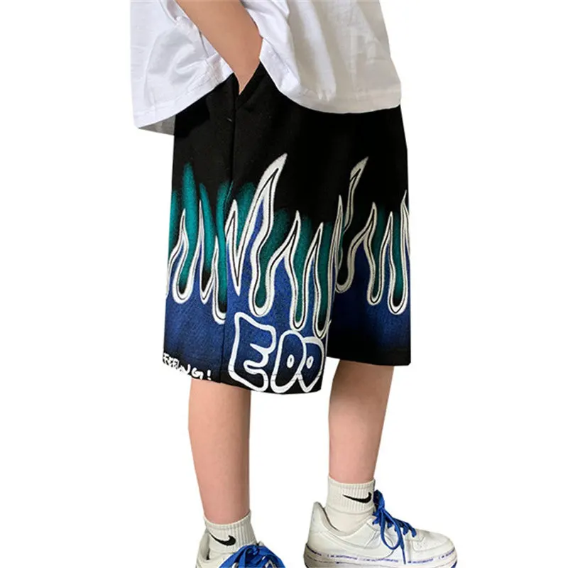 

New Arrival Teen Boys Summer Fashion Flame Pattern Shorts Children Clothes Printed Shorts Kids Sweatpants 5-14Years High Quality