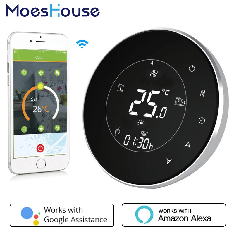 

Электрический термостат для подогрева пола с сенсорным ЖК-экраном, с подсветкой, Wi-Fi, 16 А, работает с Alexa Google Home