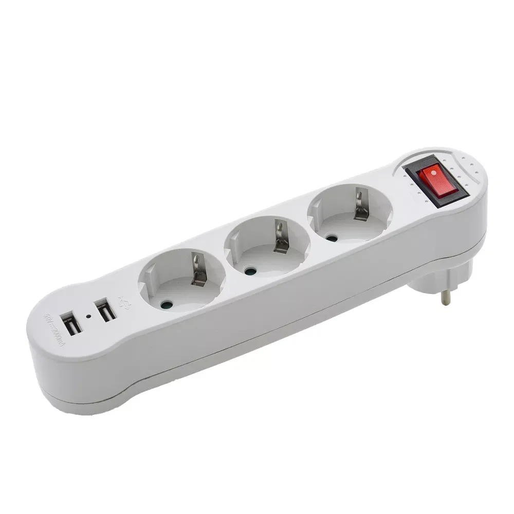 

Dual USB EU Power Strip EU Standard Conversion Socket Wireless Socket 16A/250V German Style Plug 1 TO 3 Way Power Adapter Plug