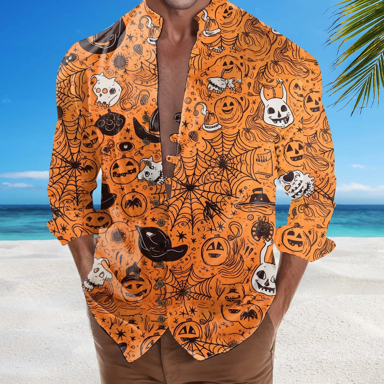 

Halloween Shirts Mens Comfortable Fashion Printed Long Sleeve Shirt Solid Shirts Men'S Clothes Street Wear Blouse Tops