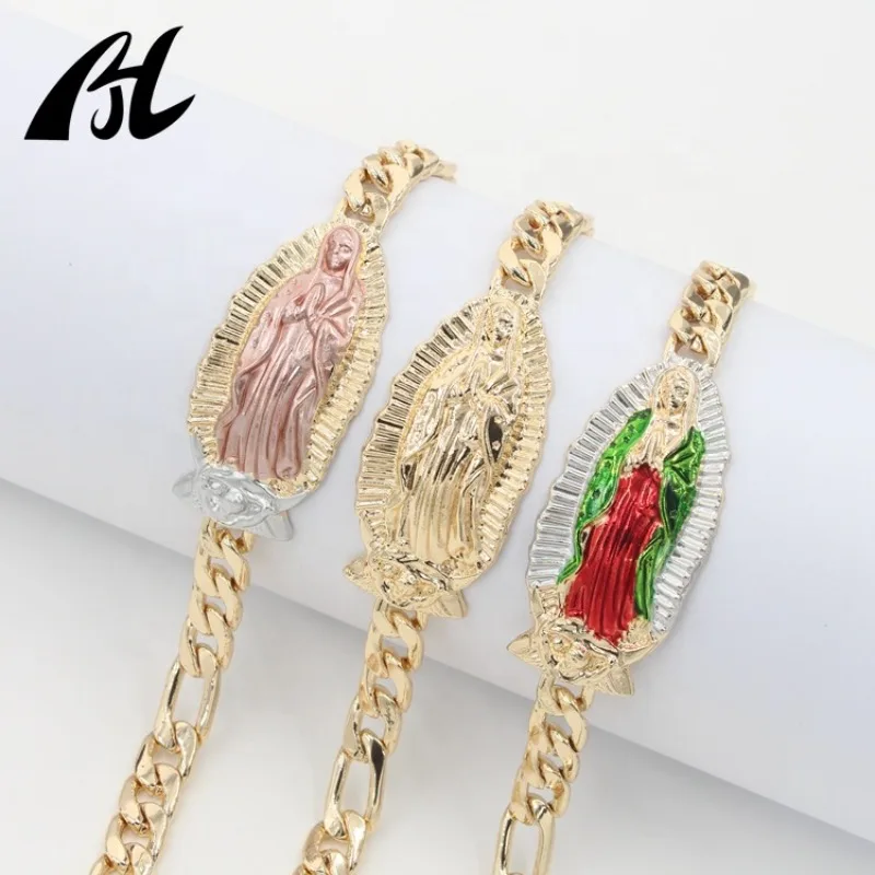 

NEW ARRIVE Oro Laminado Women Guadalupe Pulseras De Mujer Virgin Mary Charms Jewelry Gold Plated Religious Bracelets Earrings