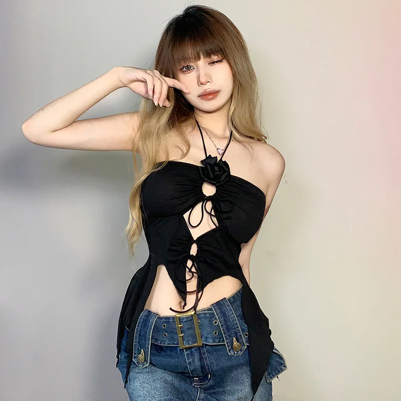 

Fan Hollow Rose Slim Vest Minority Spice Girl Skirt Slim Top Girl