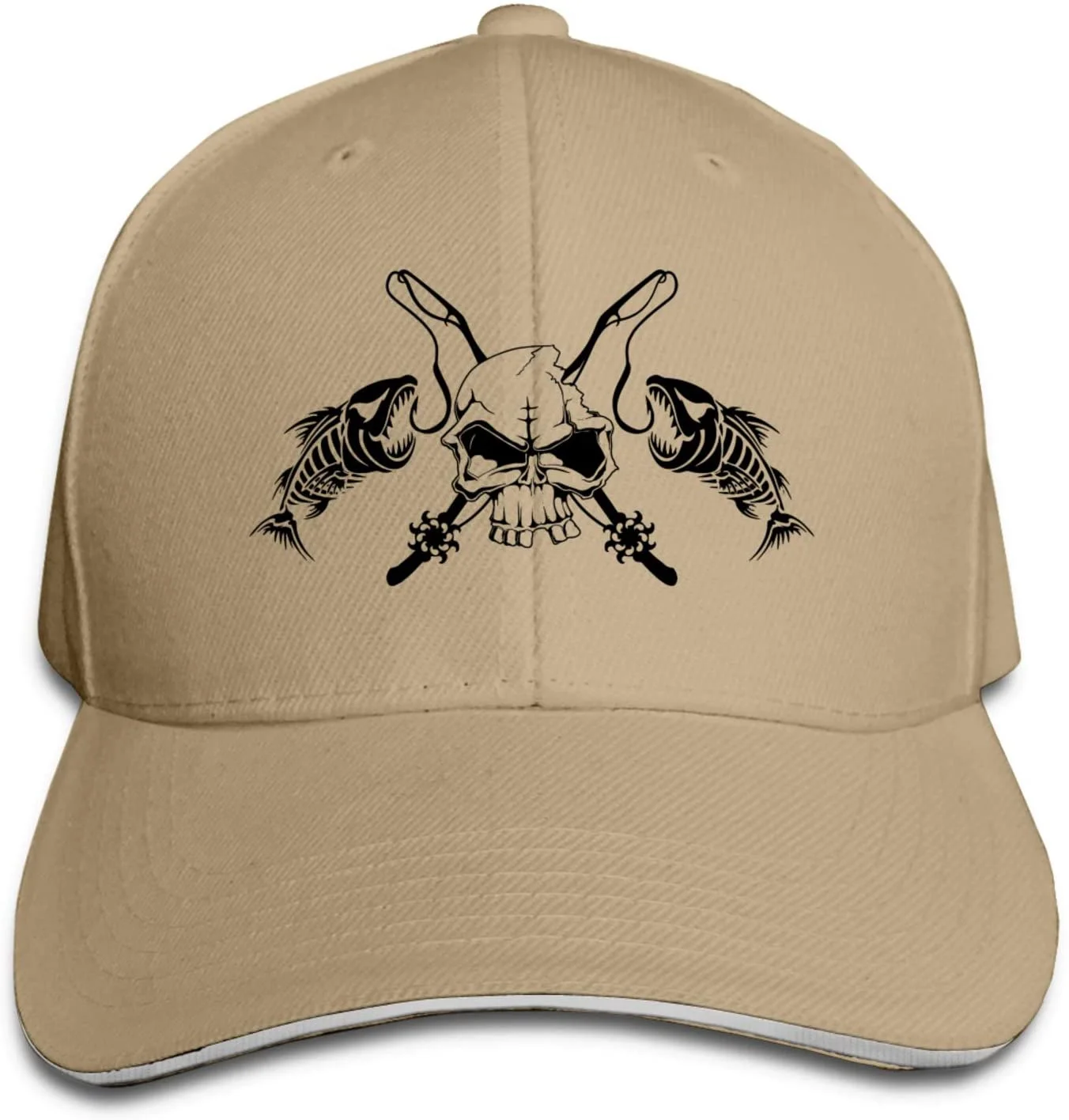 

Fishing Skull Skeleton Baseball Cap, Adjustable Snapback Sandwich Caps, Dad Hat