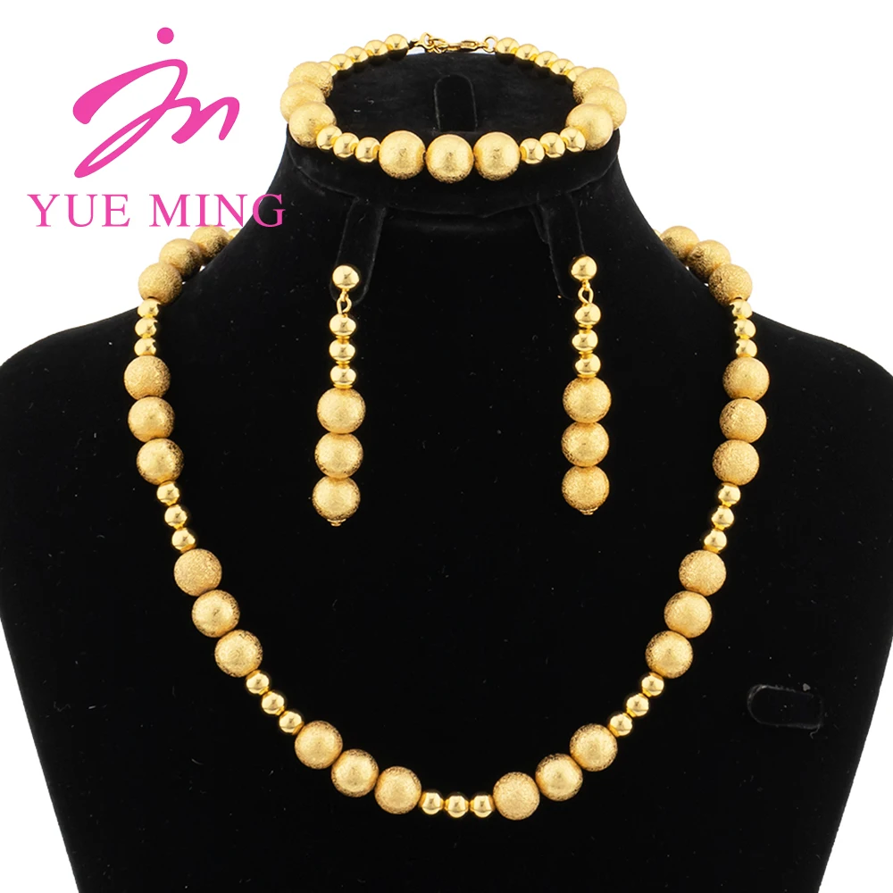 

YM Gold Color Jewelry Set Dubai African Bride Necklace Earrings for Women Round Bead Bracelet Nigerian Wedding Jewelery Set Gift