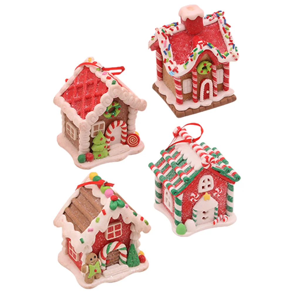 

4 Pcs The House Xmas Tree Pendant Decorate Christmas Hanging Decors Polymer Clay Ornament Gingerbread Props