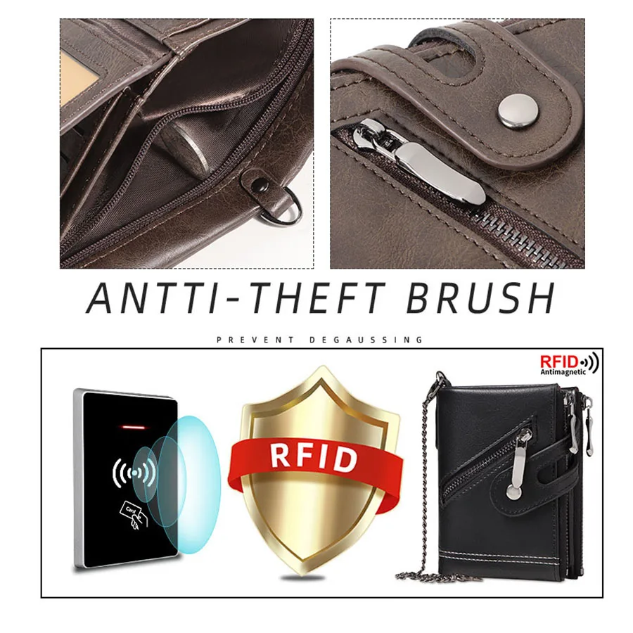 Мужской Винтажный Кошелек В Стиле Ретро С Цепочкой Защита От RFID Кражи Двойная