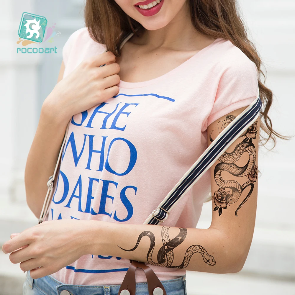 Черная змея Временные татуировки наклейки для женщин и мужчин тело талия