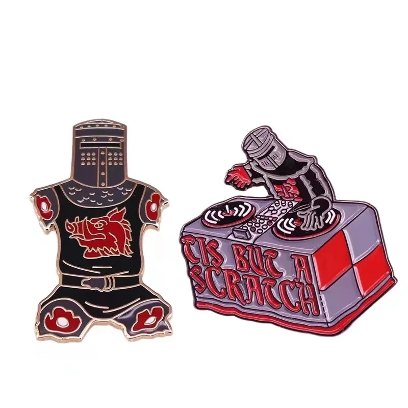 

Superior Quality Masked Record Black Knight Metal Enamel Brooch Fashion DJ TIS BUT A SCRATCH Badges Unique Costume Jewelry Gifts