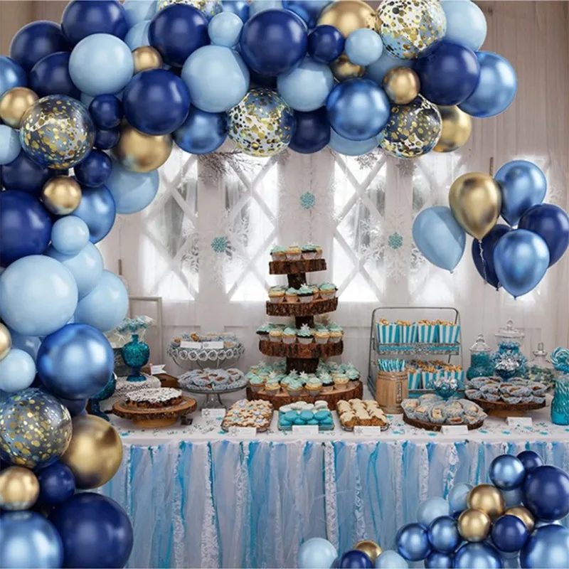 

Blue Metallic Balloons Garland Kit Gold Confetti White Globos Birthday Party Decor Kids Baby Shower Wedding Party Decorations