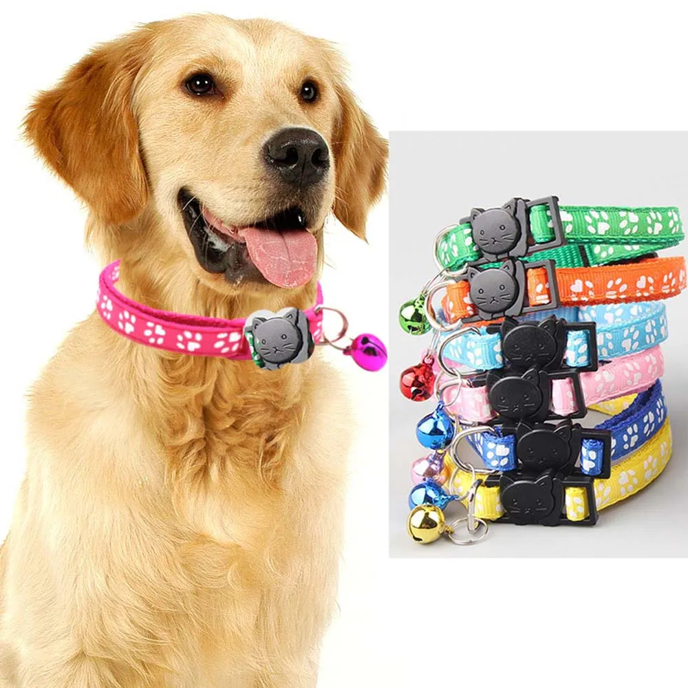 

3PC Pet Cat Dog Collar Cute Katty Snap Adjustable Footprint With Bell Neck Ring Necklace Safety Elastic Collar Pet Accessories