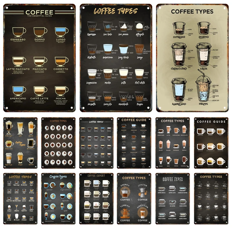

Vintage Coffee Type Series Tin Painting Metal Signage Rust Poster Home Restaurant Kitchen Cafe Wall Art Decorative Painting