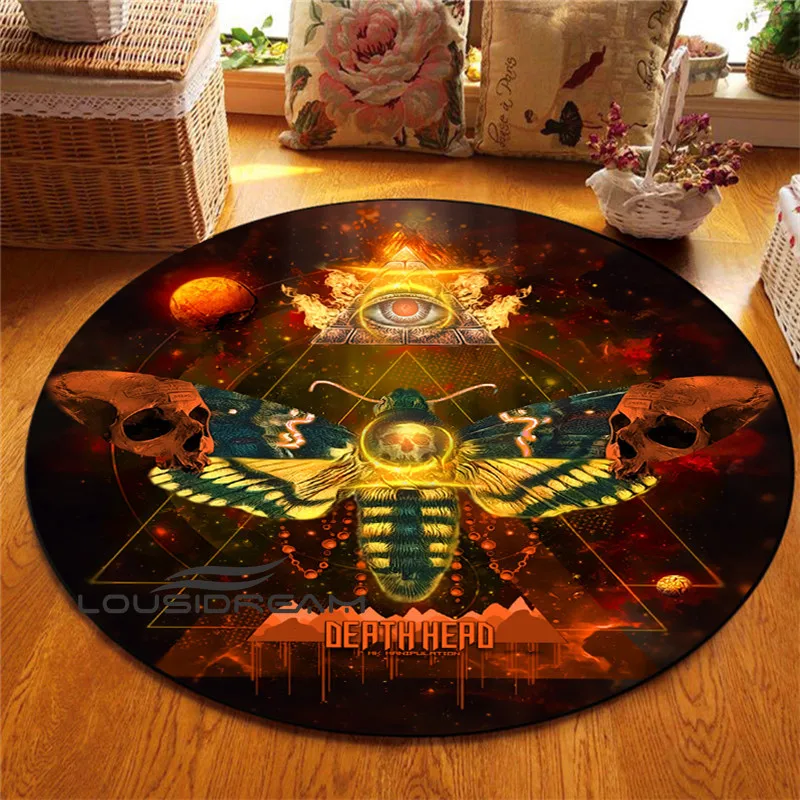 Ковер с изображением смертельного мотылька для гостиной с круглым половым покрытием, в стиле готика с черепом, бабочкой, луной и звездой.