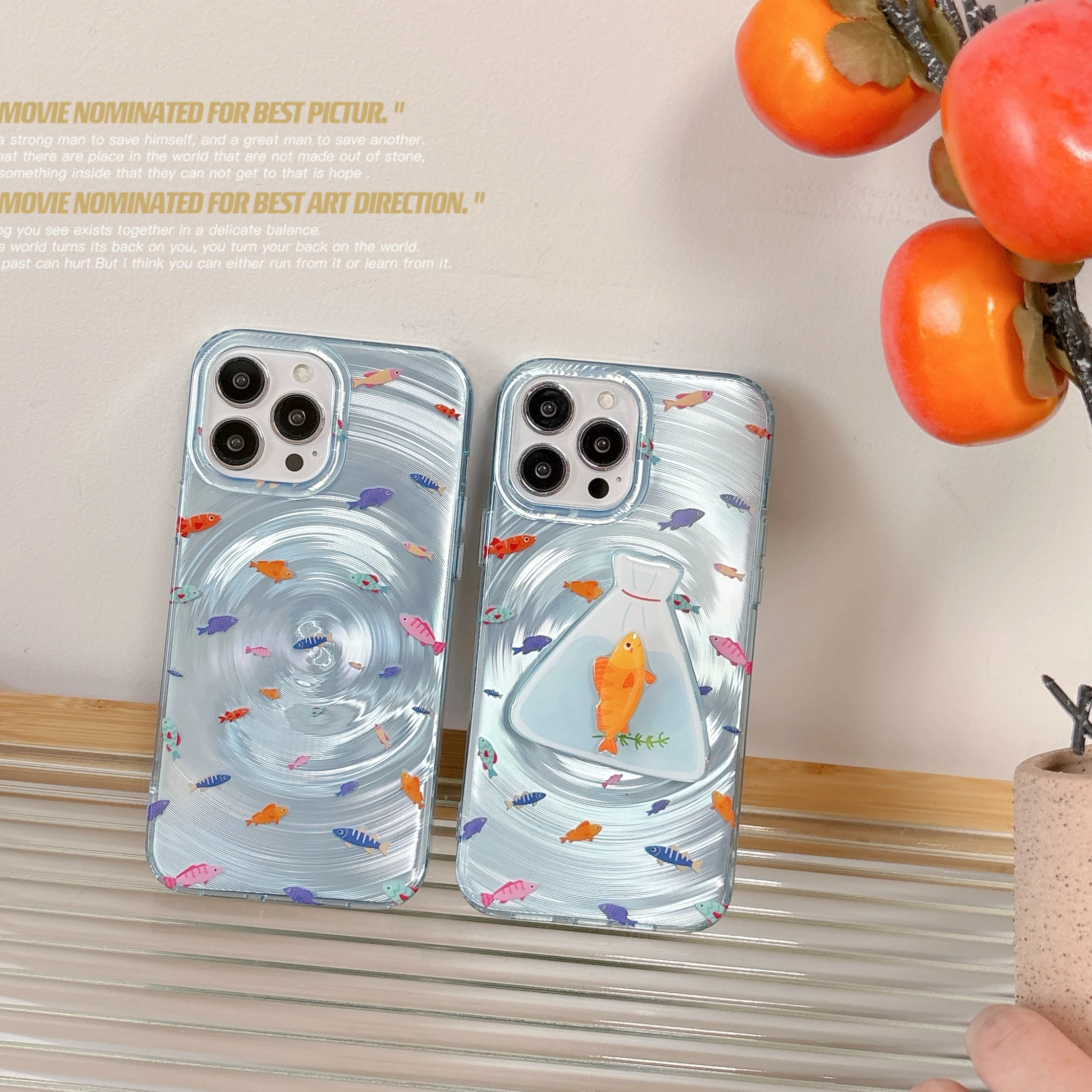 Ins Blue Vortex Colorful Little Fish Goldfish Bag Чехол для телефона с вращающимся кронштейном iPhone 16 15 14