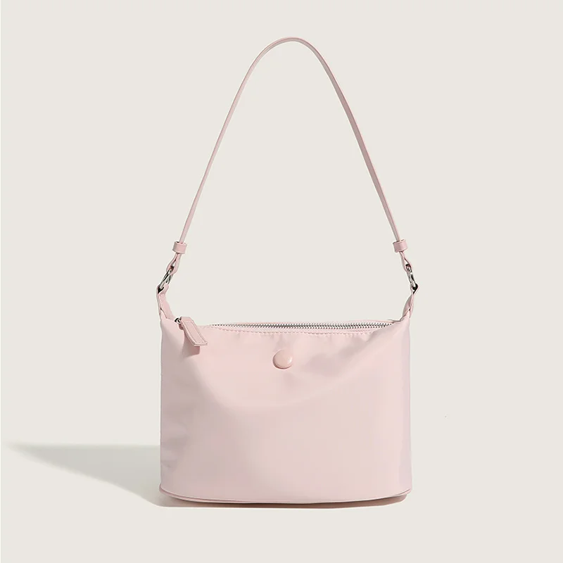 

Simple Nylon Shoulder Bags for Women 2023 Summer Solid Color Designer Handbag Girl Fashion Casual Round Buckle Zipper Pillow Bag