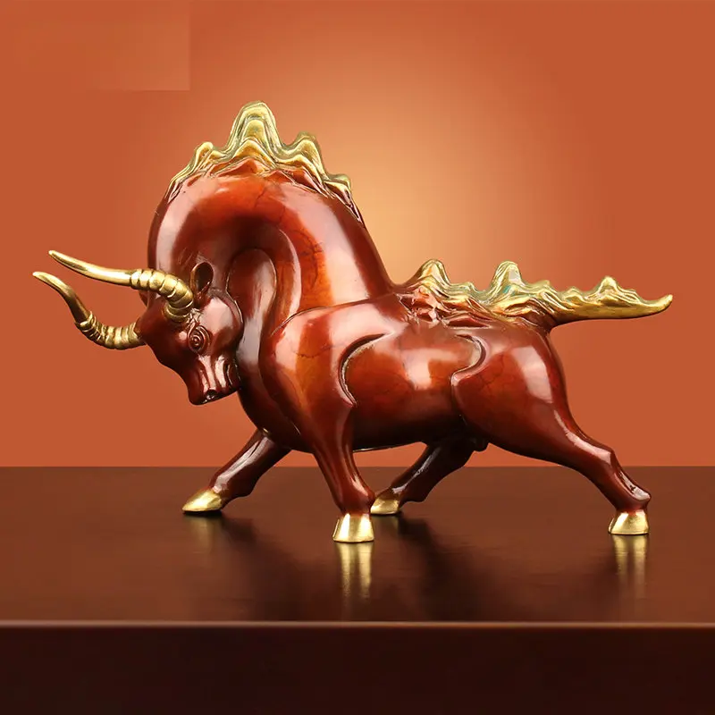 

Open a Mountain and Start a Career" Niu Zhuan Qiankun Cow Ornaments Pure Copper Fortune Chinese Zodiac Cow TV Wine Cabinet