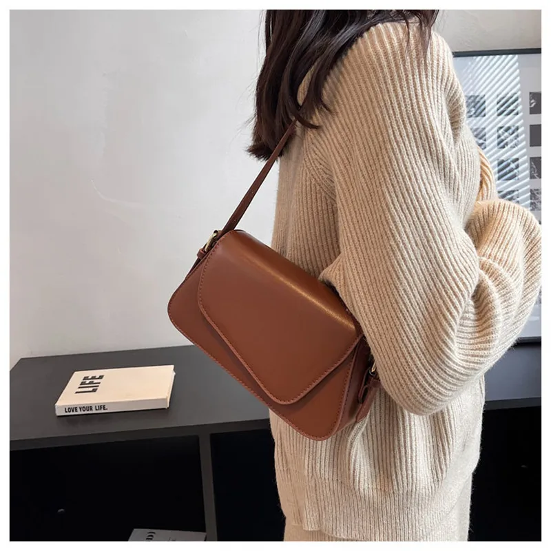 PU Leather Luxury Designer Lady Handbags Simple Fashion Crossbody Underarm Shoulder Tote Bags for Women Retro Small Square Bag