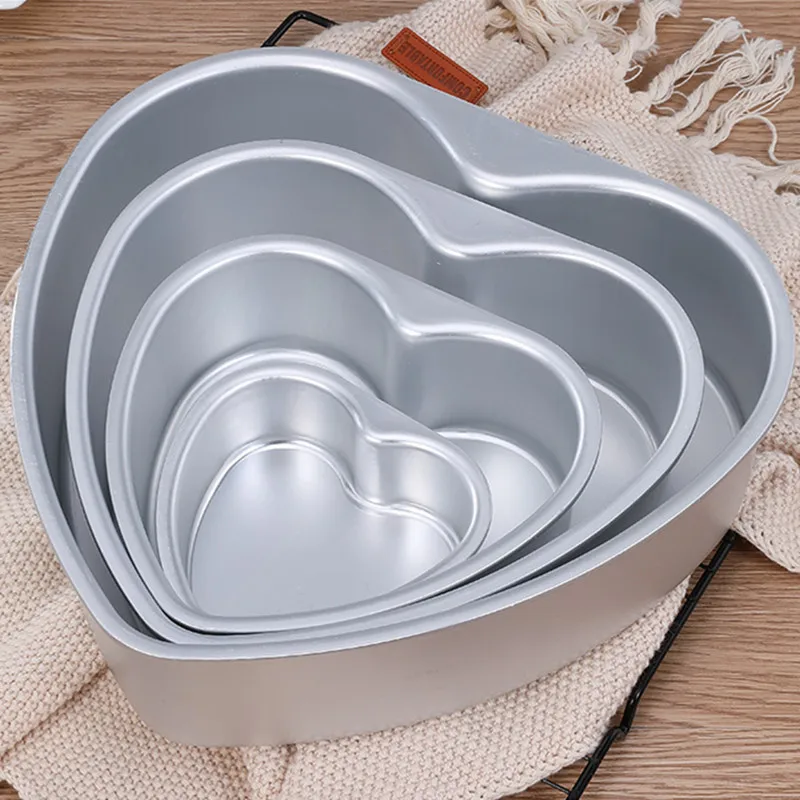 

4 Pieces Aluminum Alloy Heart Cake Pans Removable Bottom Cheesecake Baking Mold Loose-Bottom Bread Mousse Mould 4/6/8/10 inch