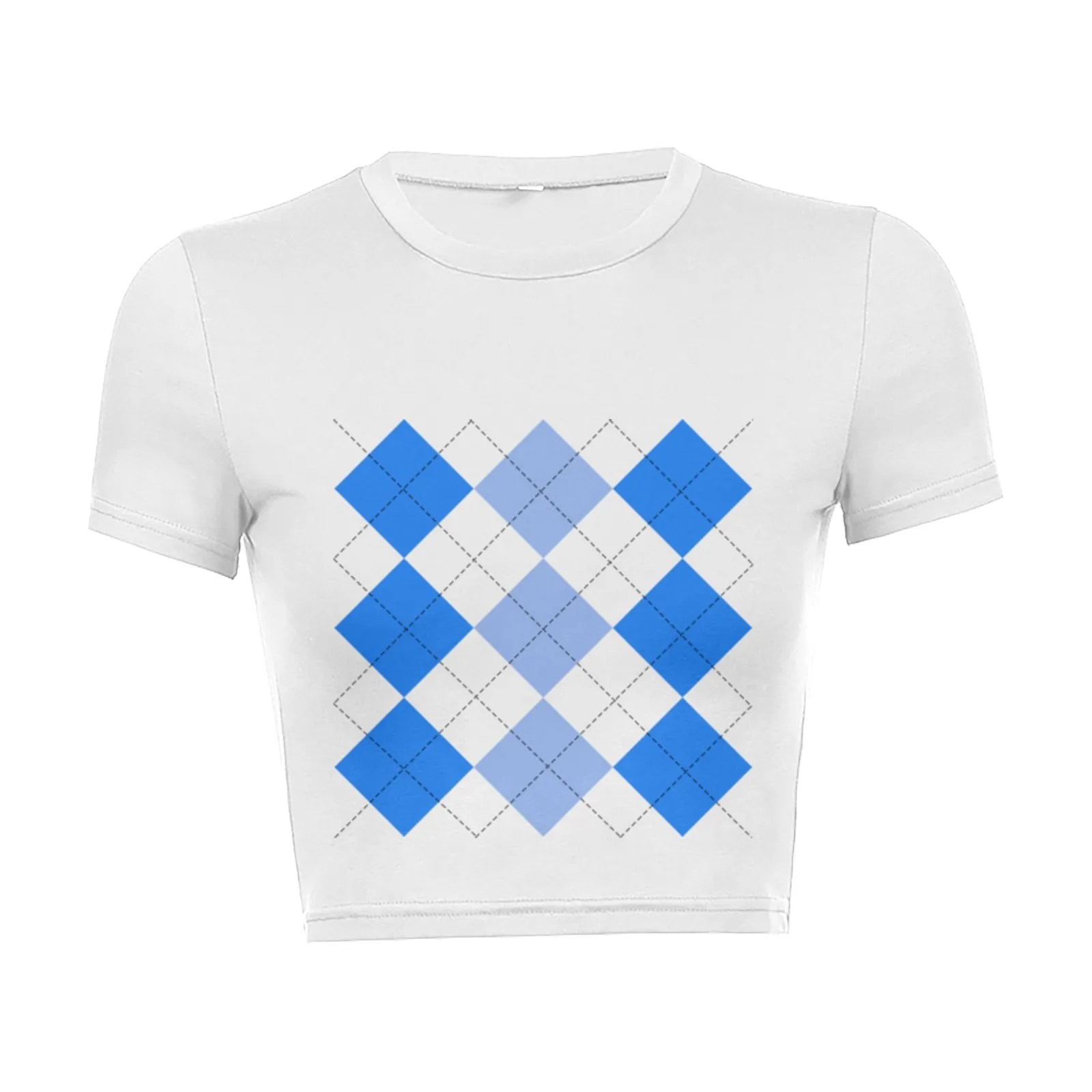 

Women Top Lattice Print Short Sleeve O-Neck Splicing Fashion Casual Shirt Blouse White Shirt Long Sleeve