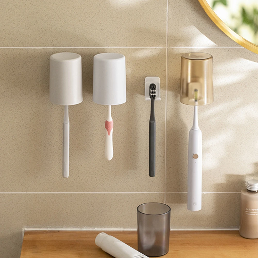

Wall-Mounted Toothbrush Holder No Drilling Large Capacity For Family Use