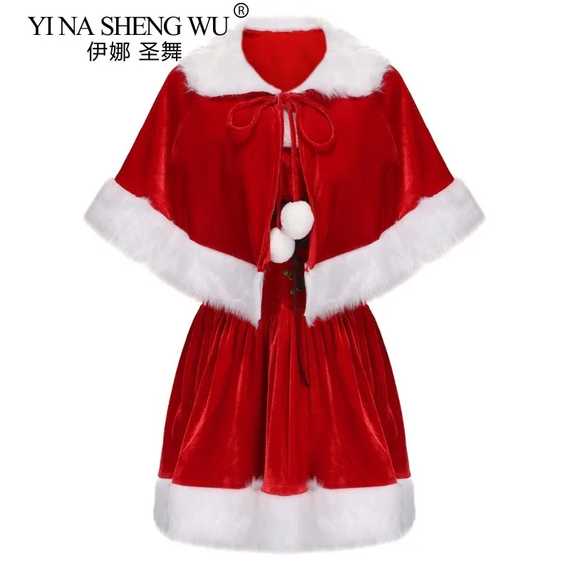 Женский бархатный костюм Санта-Клауса рождественский для взрослых шаль на