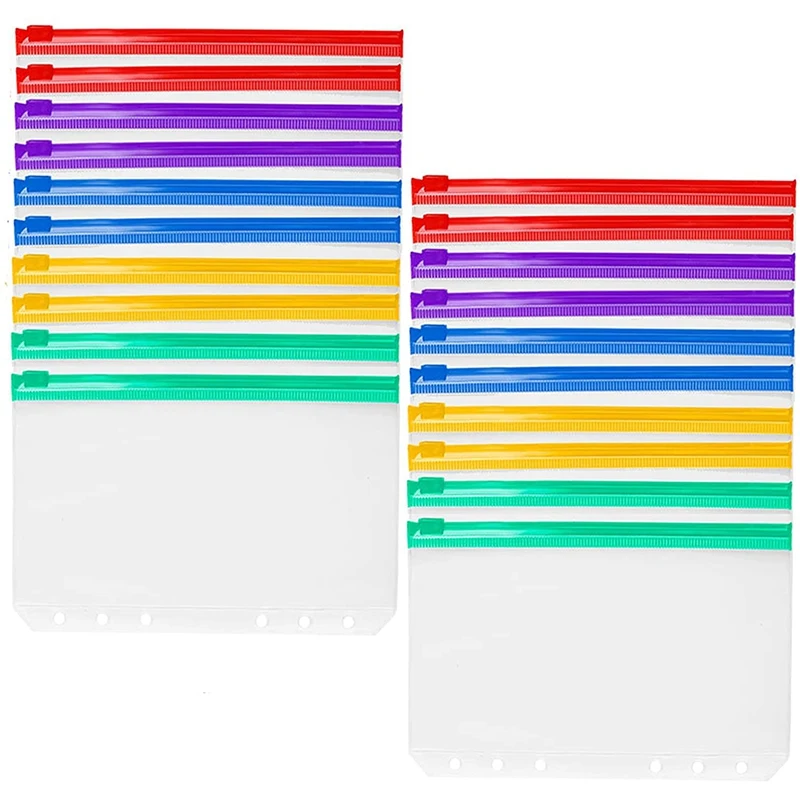 

35Pcs Binder Pockets A6 Size Multicolor Zipper Folders For 6-Ring Binder Notebook Loose Leaf Bags, Waterproof PVC Pouch