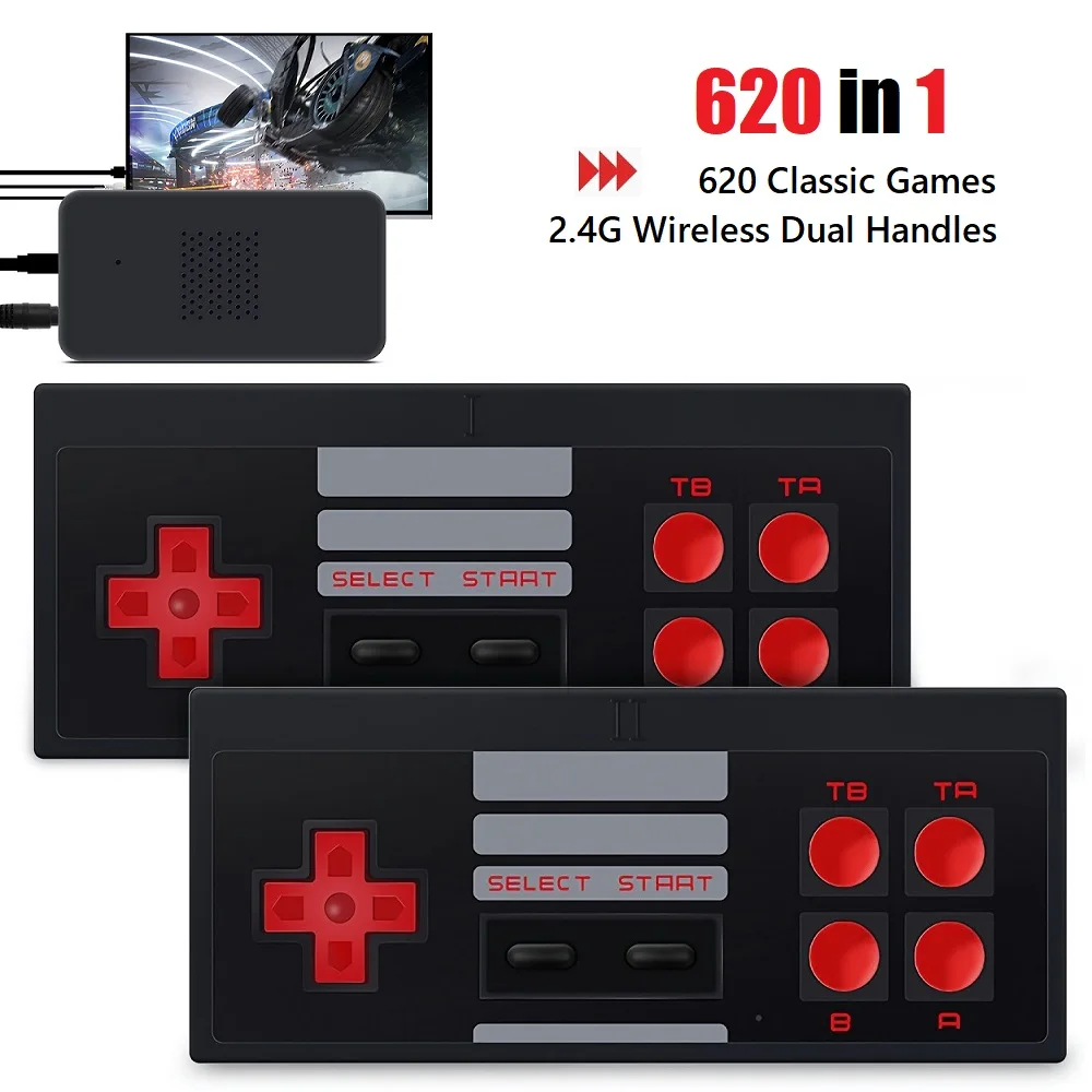 

620 In 1 Video Retro Game Console 8 Bit Dual Wireless Gamepad Controllers Built-in Classic Games Handheld TV Stick AV Output