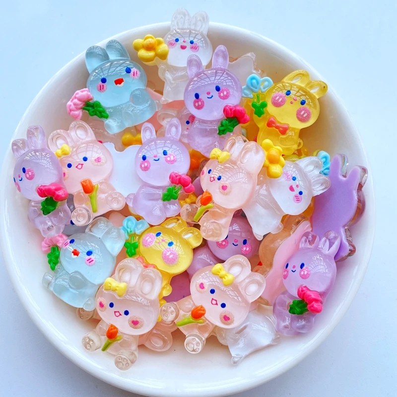 

10 шт., Фигурка кролика и цветка из смолы