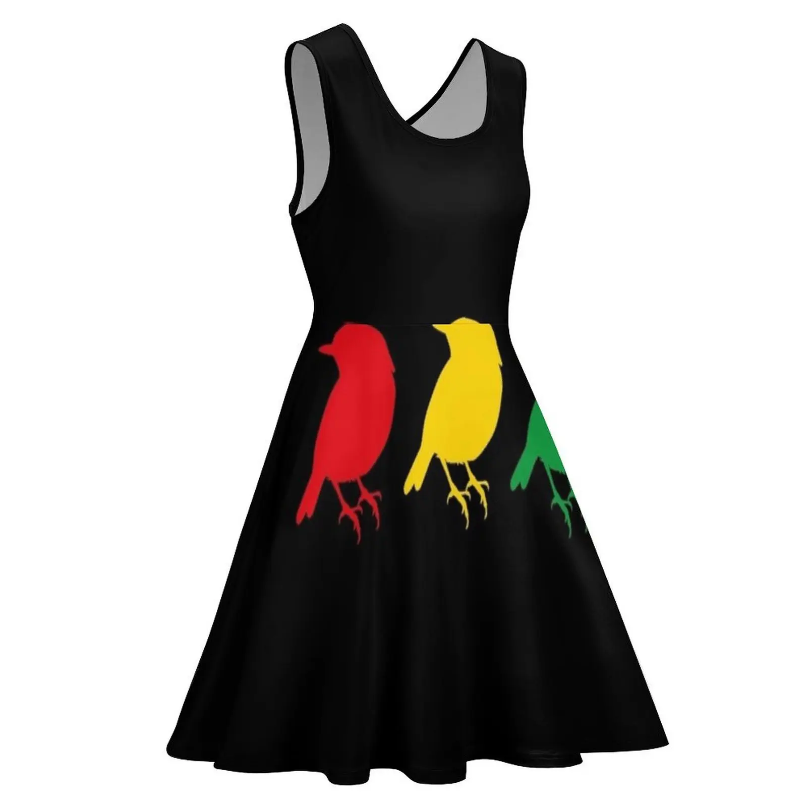 Женское платье без рукавов летнее с 3 маленькими птицами и тремя растов сказочное