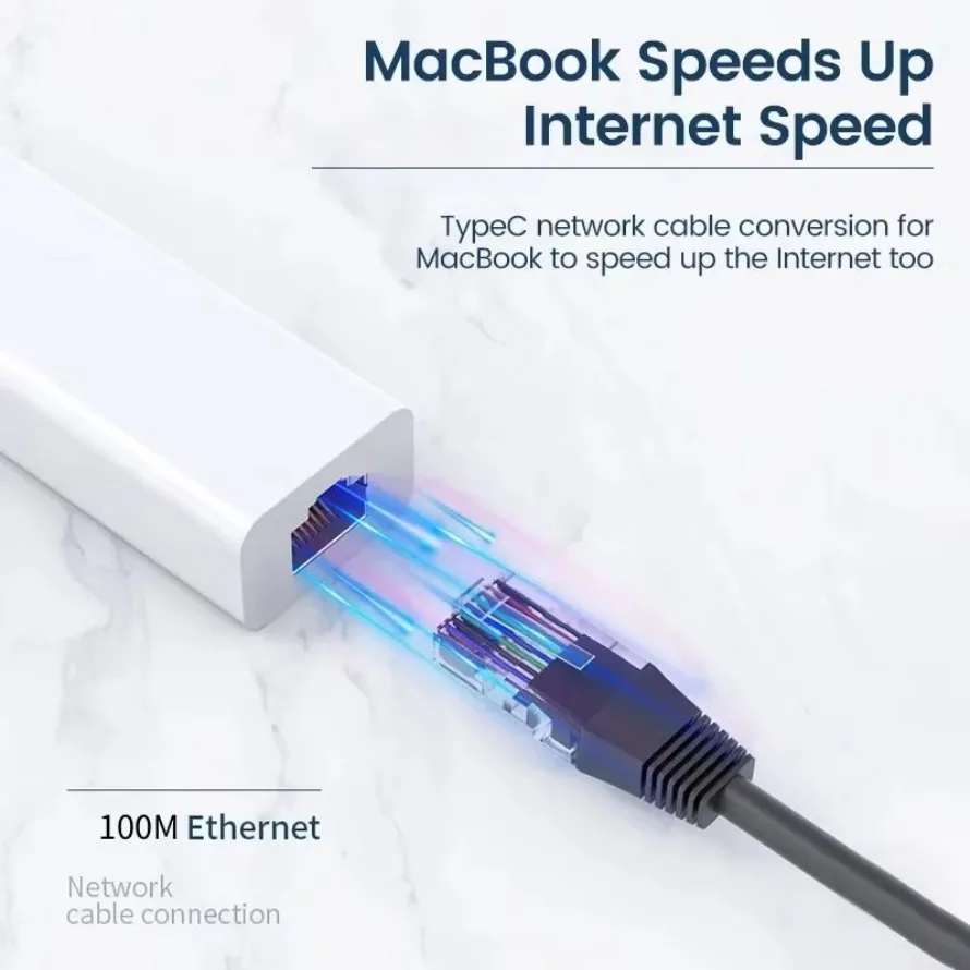 USB-концентратор 3 порта USB-C HUB с портом RJ45 Сетевой адаптер Ethernet LAN 100 Мбитс USB-RJ45 для ПК, компьютера, ноутбука, ТВ-приставки (art.: 3920ceddd010b) - 3920ceddd010b