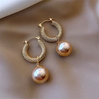 korean fashion pearl hoop earrings for women retro round geometric drop dangle simple statement trend jewelry female wedding new