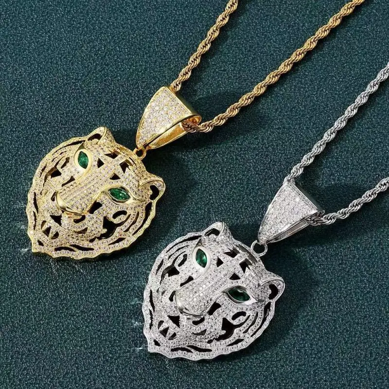 

Hip-Hop Ice Crystal Full Zircon Green-Eyed Tiger Head Pendant Beast Animal Necklace Men and Women Hip-Hop Rock Cool Jewelry Gift