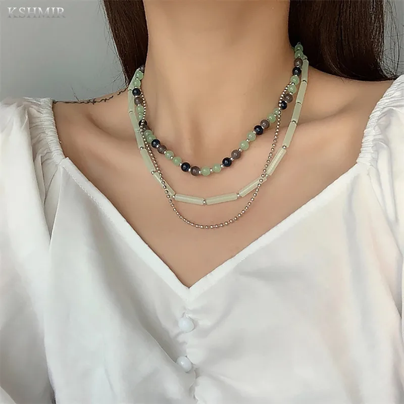 

Jade glass bead necklace exquisite beads pendant multi-layer design women's vintage exquisite necklace accessories