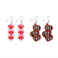 2022 valentines day new pink black and white striped love heart earring retro contrast colorful dangle long earrings for women