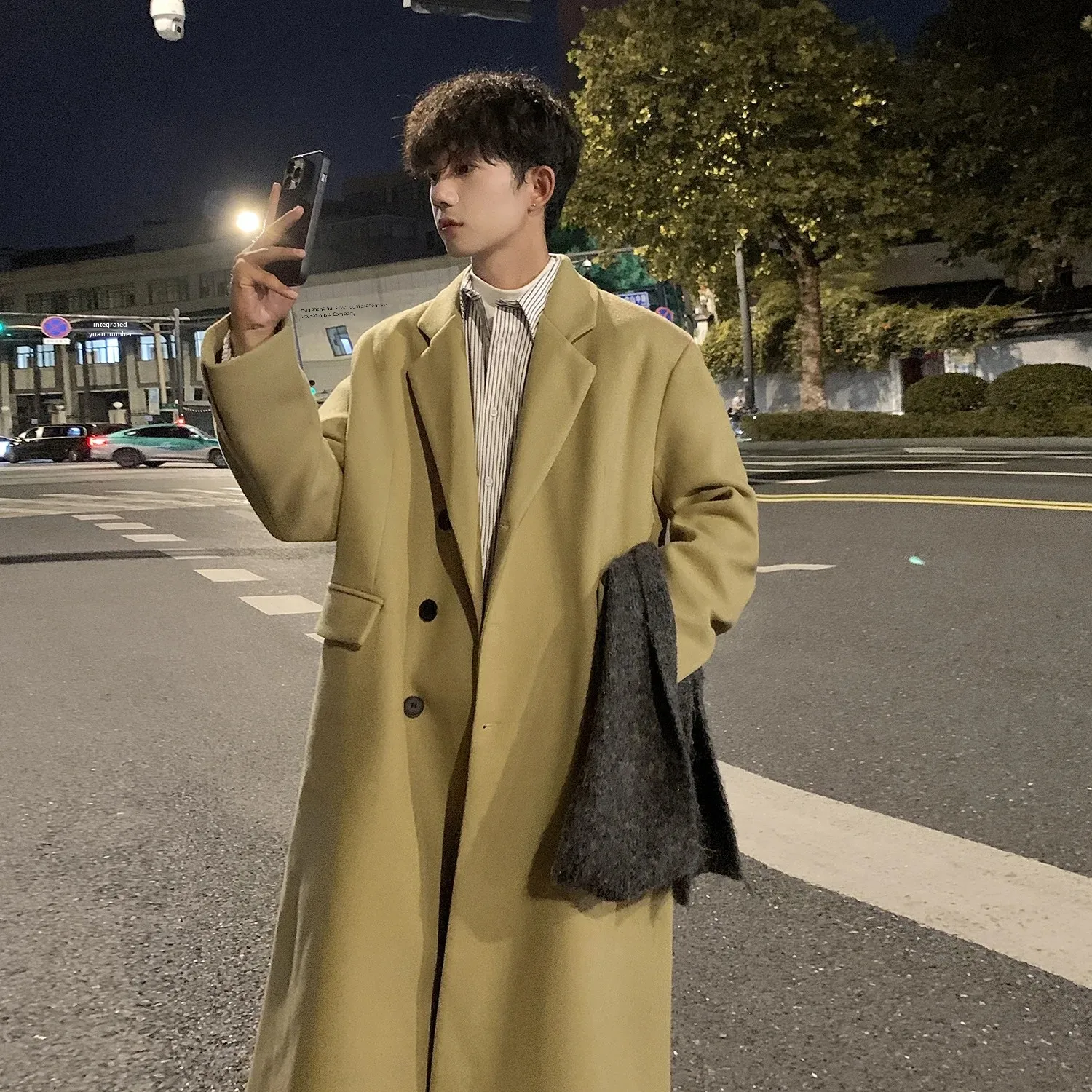 Длинное шерстяное пальто до колен в британском стиле весна-осень модная куртка