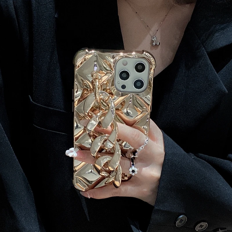

Diamond Plating Camera Protection Luxury Sexy Phone Chain Case for iphone 11 12 Pro Max MiNi X XR XS 7 8 plus Soft Back Cover