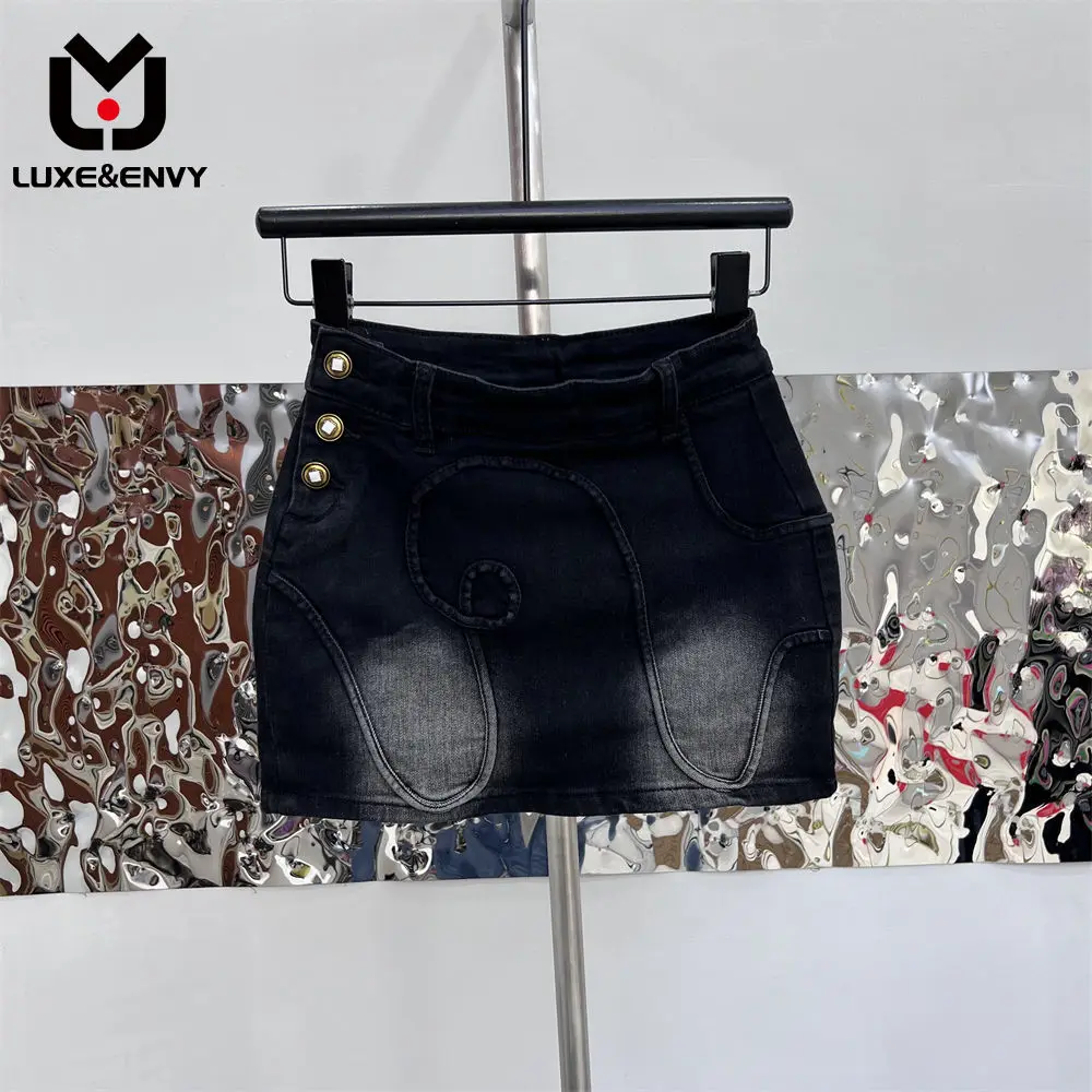 

LUXE&ENVY 2023 Summer New Korean Women's Style Design Tight Wrap Hip Low Waist Short Skirt Pants Denim Girl