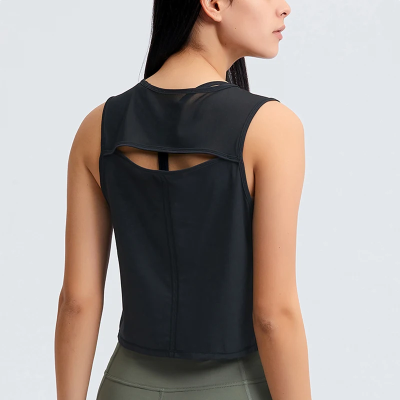 Кроп-майка женская спортивная с круглым вырезом сетчатая майка без рукавов