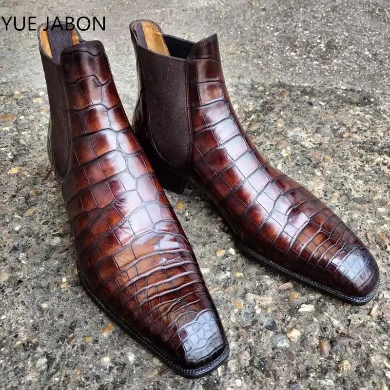Мужские классические ботинки челси в стиле ретро с крокодиловым узором мужские